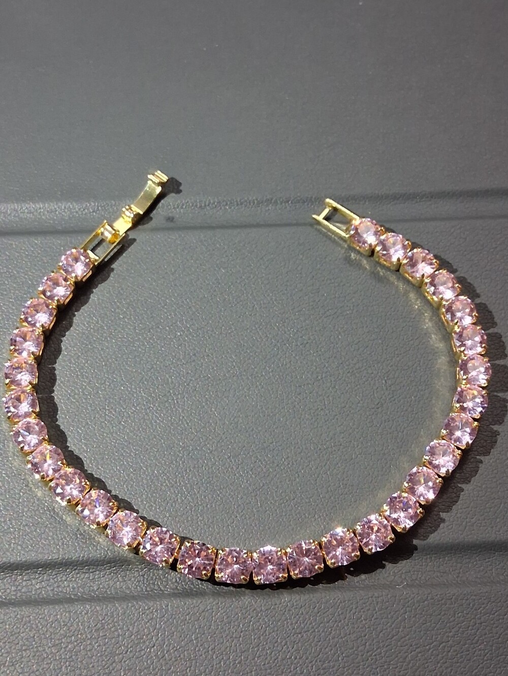 Gold Tennis Bracelet with Pink CZ - Picture 4 of 4